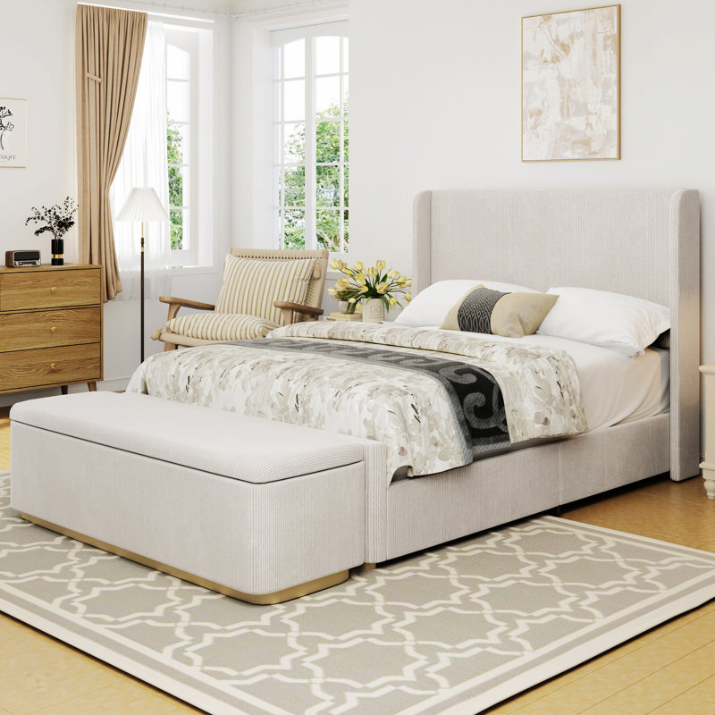 NTYUNRR King Size Corduroy Upholstered Bed Frame With 130L Storage Ottoman Wayfair